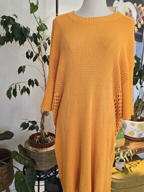 H&M Bright Orange Open Knit Beach Cover Up SweaterSl Size Medium Resort Boho